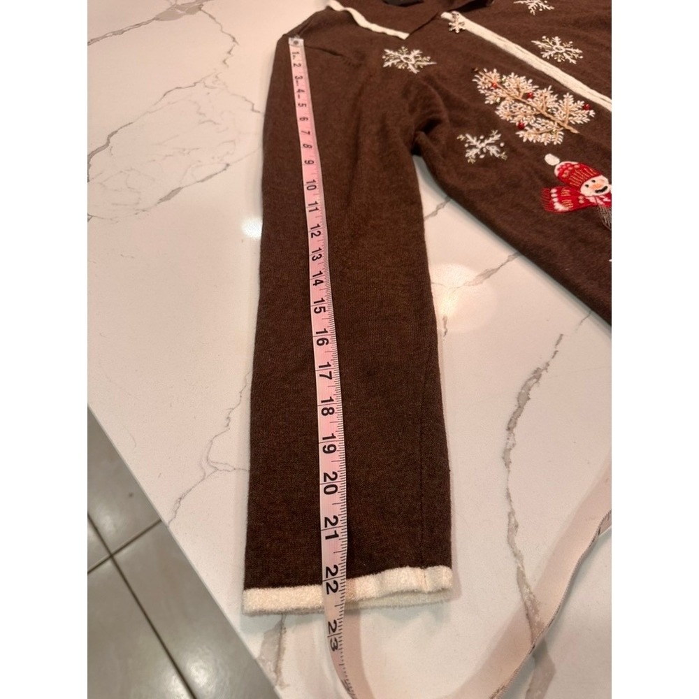 Designers Originals Studio Joy Brown Snowman Christmas Tree Zip Cardigan Sweater - Picture 10 of 10